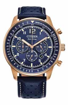 Citizen Eco-Drive Leather Strap Chronograph Watch, 44mm