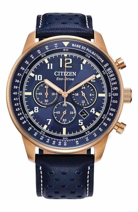 Citizen Eco-Drive Leather Strap Chronograph Watch, 44mm
