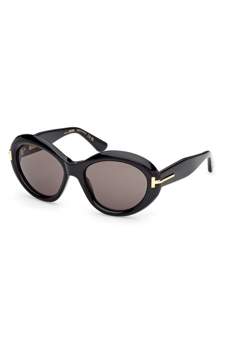 TOM FORD 55mm Oval Sunglasses, Alternate, color, Shiny Black / Baguette / Smoke