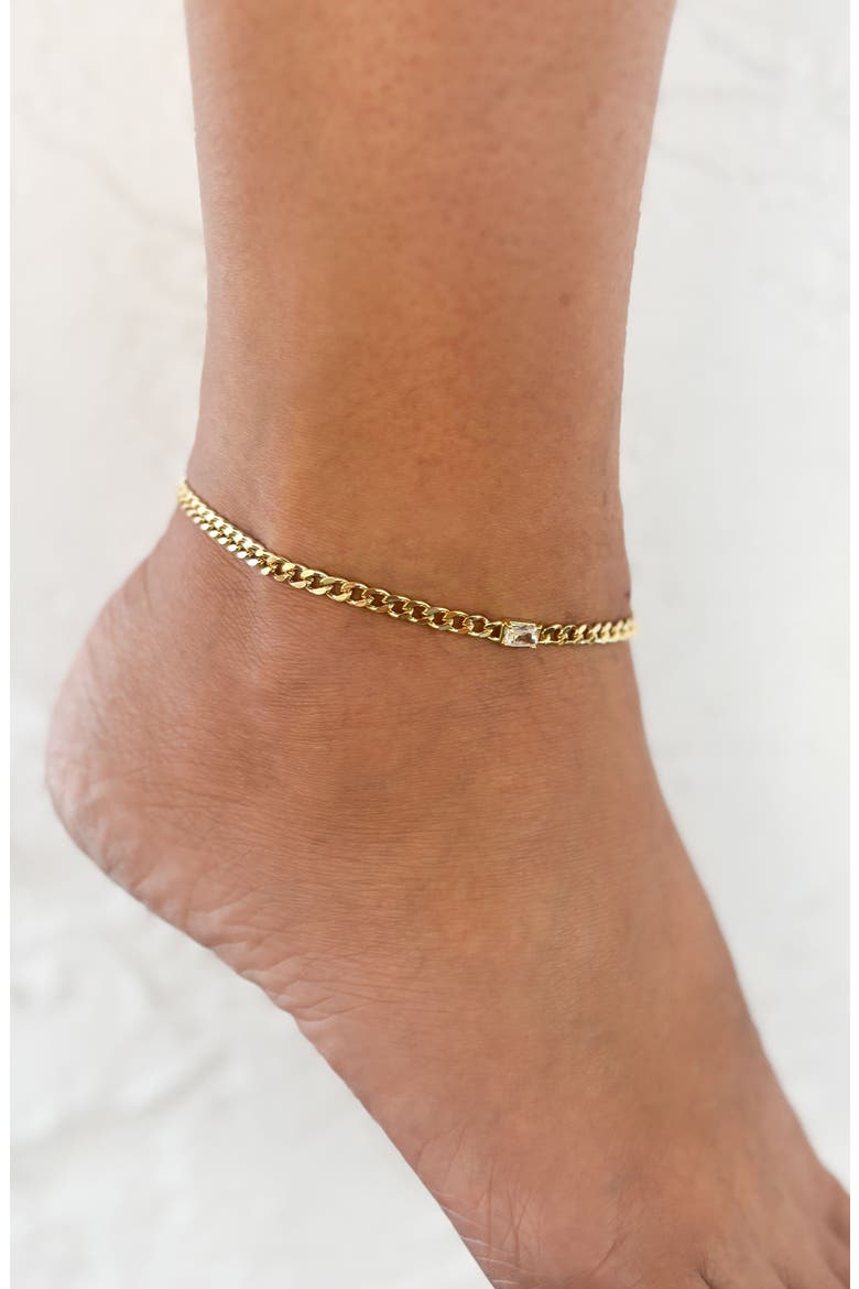 14K Gold Plated Crystal Curb Chain Anklet, Alternate, color, GOLD