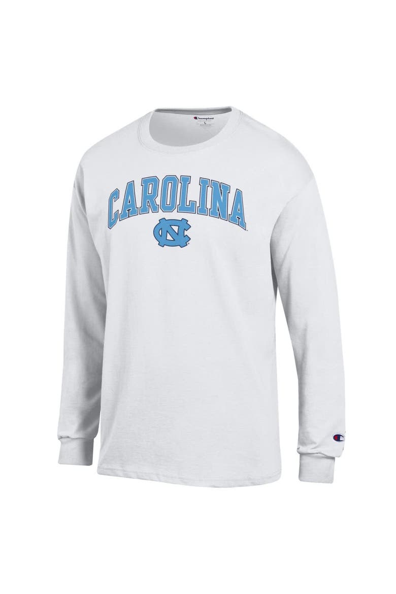 Men's Champion  White North Carolina Tar Heels Arch Over Logo Long Sleeve T-Shirt, Alternate, color, White