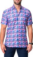 Maceoo Galileo Flower Skull Regular Fit Short Sleeve Button-Up Shirt