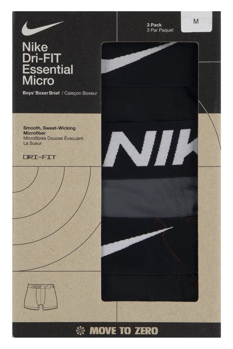 Kids' Essential Dri-FIT Micro Assorted 3-Pack Boxer Briefs, Alternate, color, BLACK / DARK GRAY