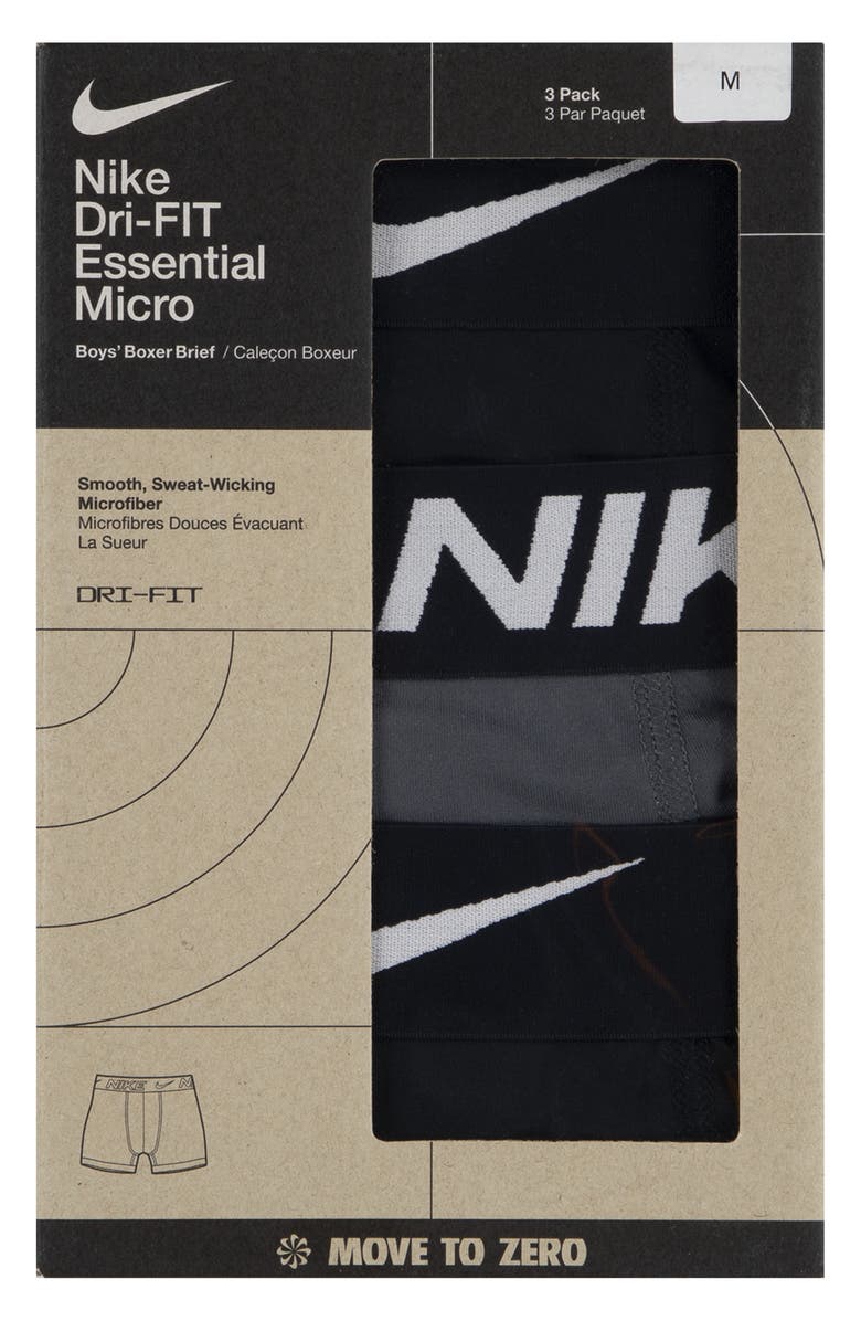Nike Kids' Essential Dri-FIT Micro Assorted 3-Pack Boxer Briefs, Alternate, color, Black / Dark Gray
