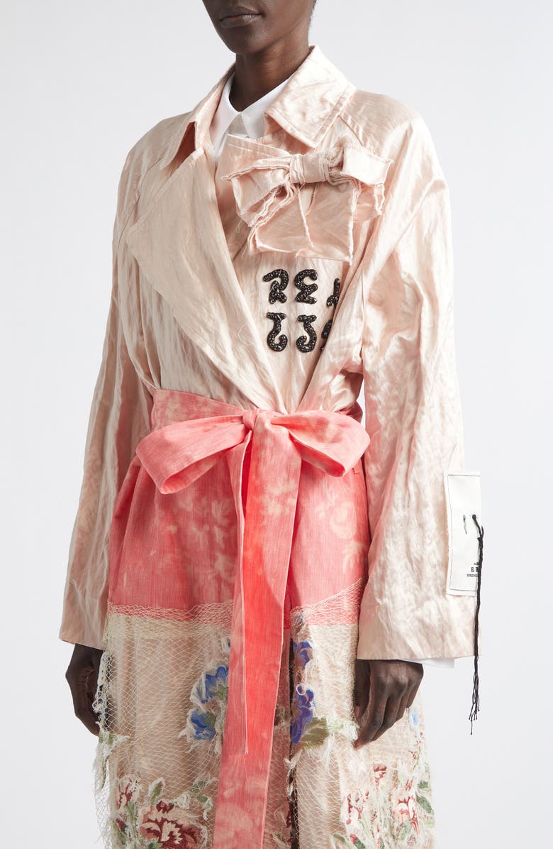 Erdem Embellished Textured Satin Trench Coat, Alternate, color, Cameo Pink