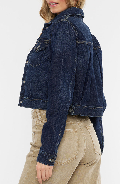 Kancan Cropped Denim Jacket In Dark Wash In Blue