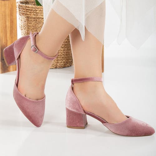 Shop Forever & Always Shoes Marcelle Low Block Heel Pumps In Royal Rose Velvet