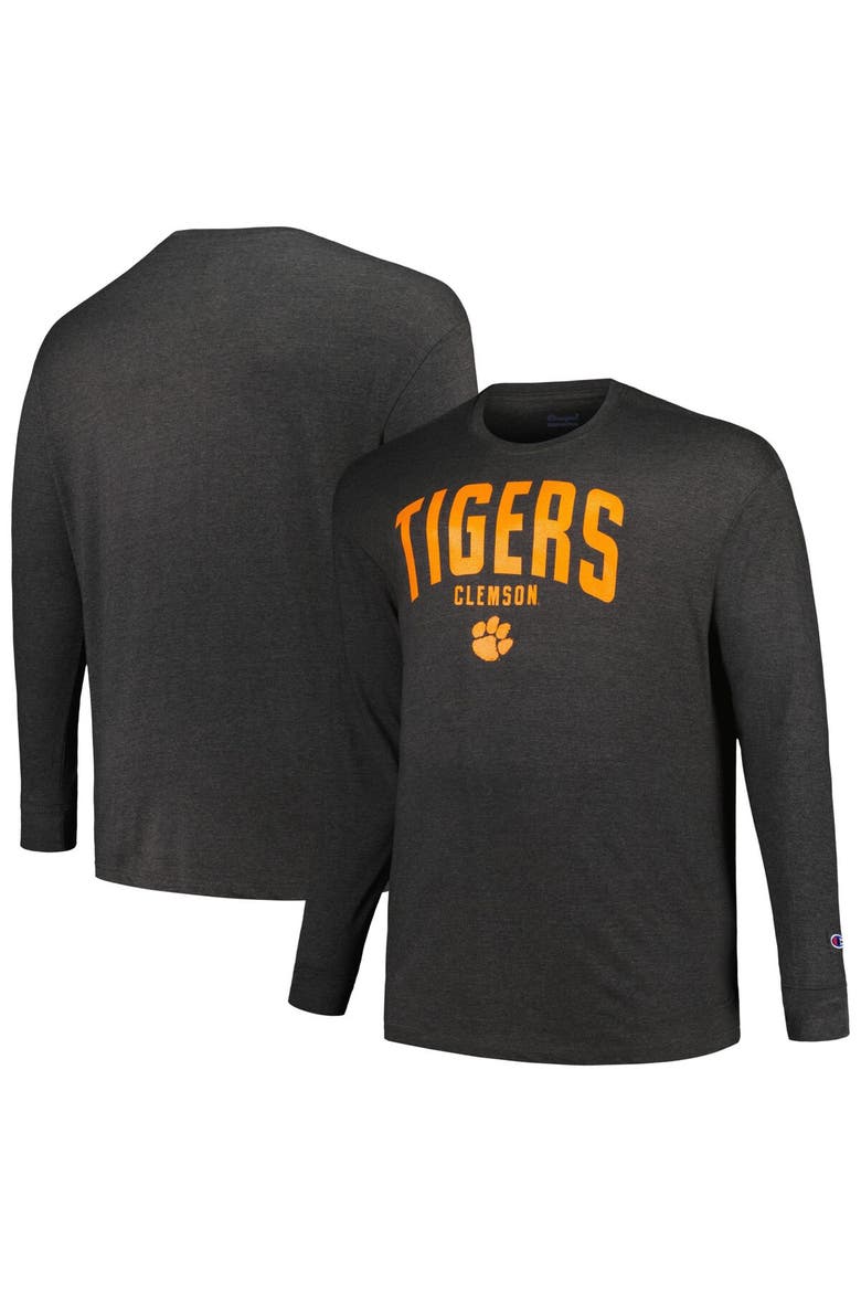 Men's Champion Charcoal Clemson Tigers Big & Tall Arch Long Sleeve T-Shirt, Alternate, color, Charcoal