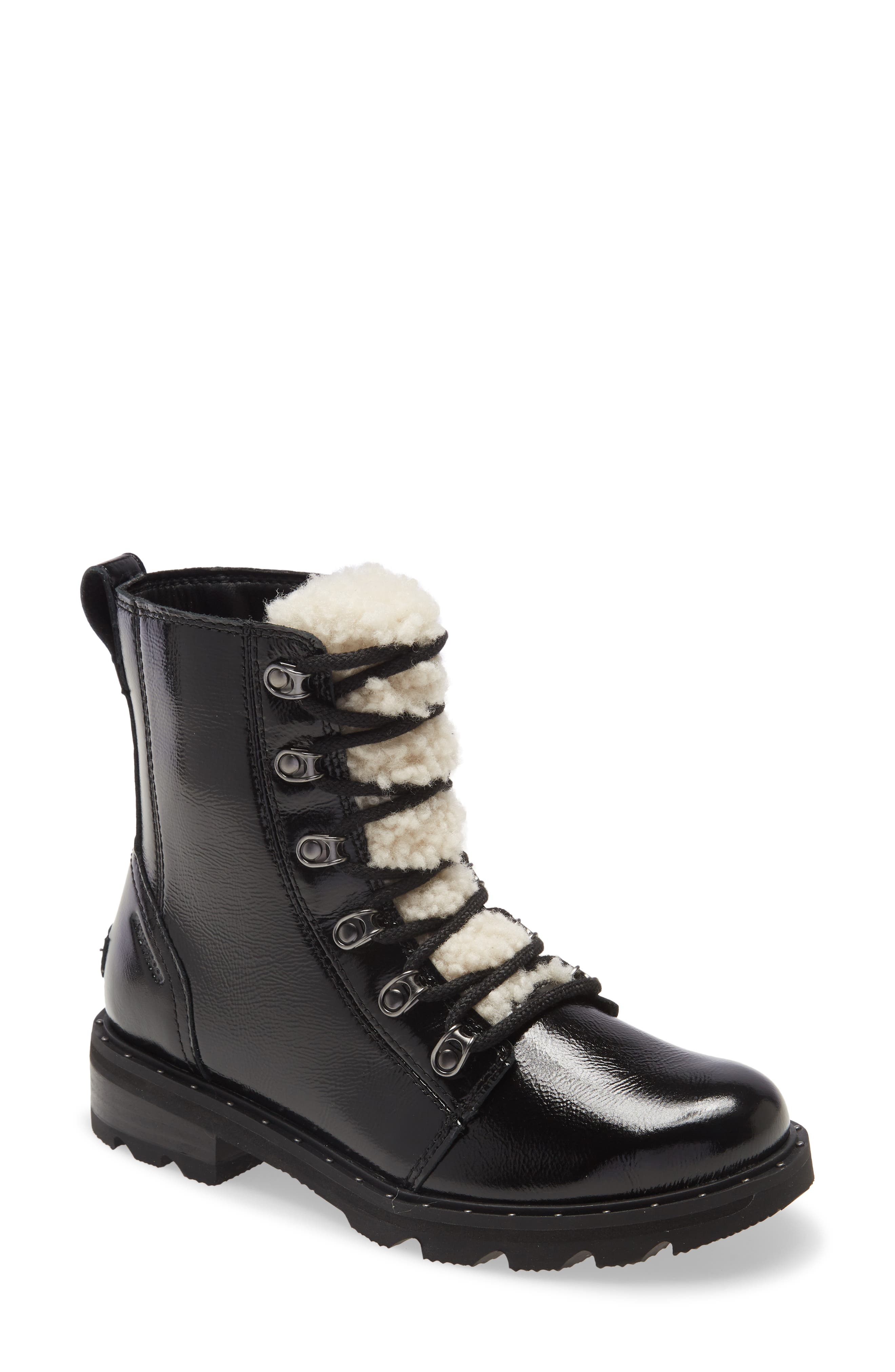 SOREL Lennox Lace-Up Boot with Genuine Shearling Trim, Main, color, 