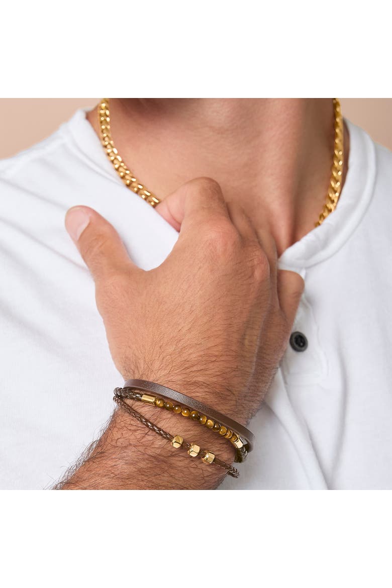 Stainless Steel (316L) Triple Row Cord Bracelet, Alternate, color, Brown, Gold