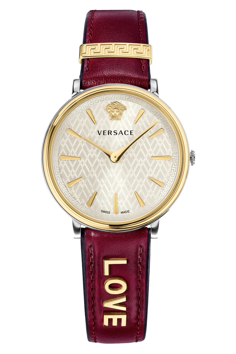 Manifesto Leather Strap Watch, 38mm, Main, color, RUBY/ WHITE/ GOLD