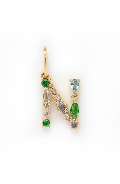 Solid 9K Gold & Semiprecious Stone Initial Charm