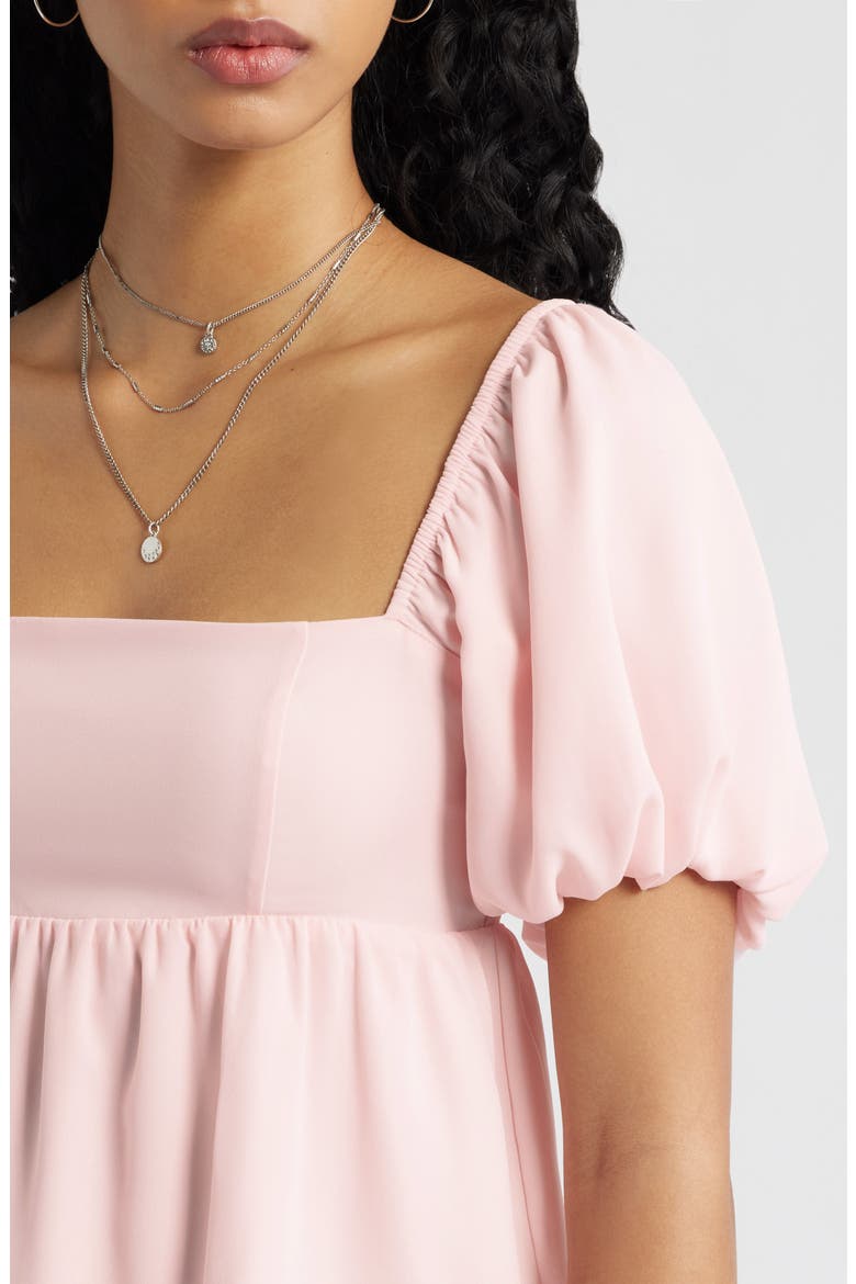 Print Bubble Sleeve Babydoll Top, Alternate, color, PINK BALM