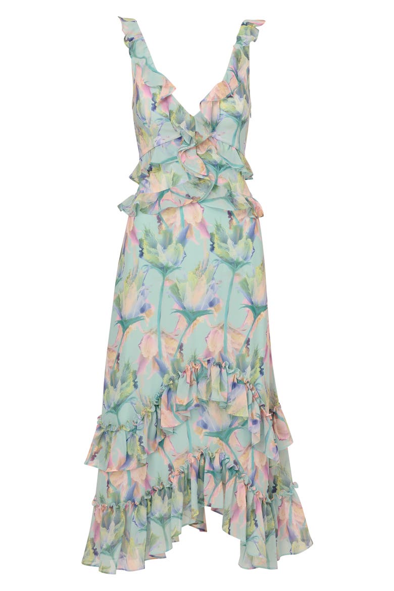 Floral Ruffle Detail Handkerchief Hem Midi Dress, Alternate, color, MINT MULTI