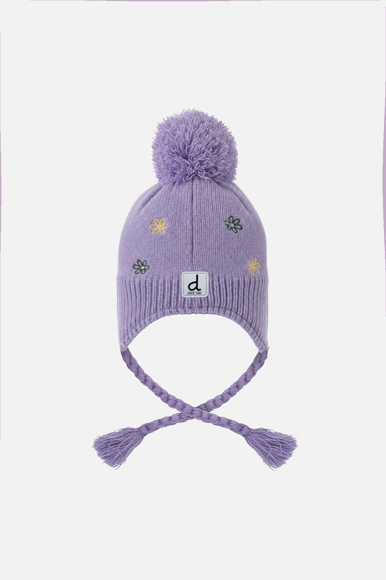 Winter Peruvian Embroidered Fleece-Lined Pompom Knit Hat, Alternate, color, Violet