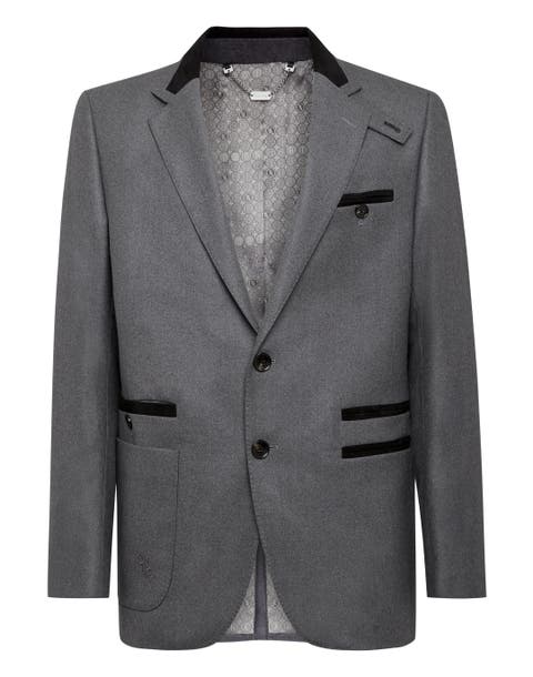 Wool Blazer Tailored Fit Suede Inserts Double B Men