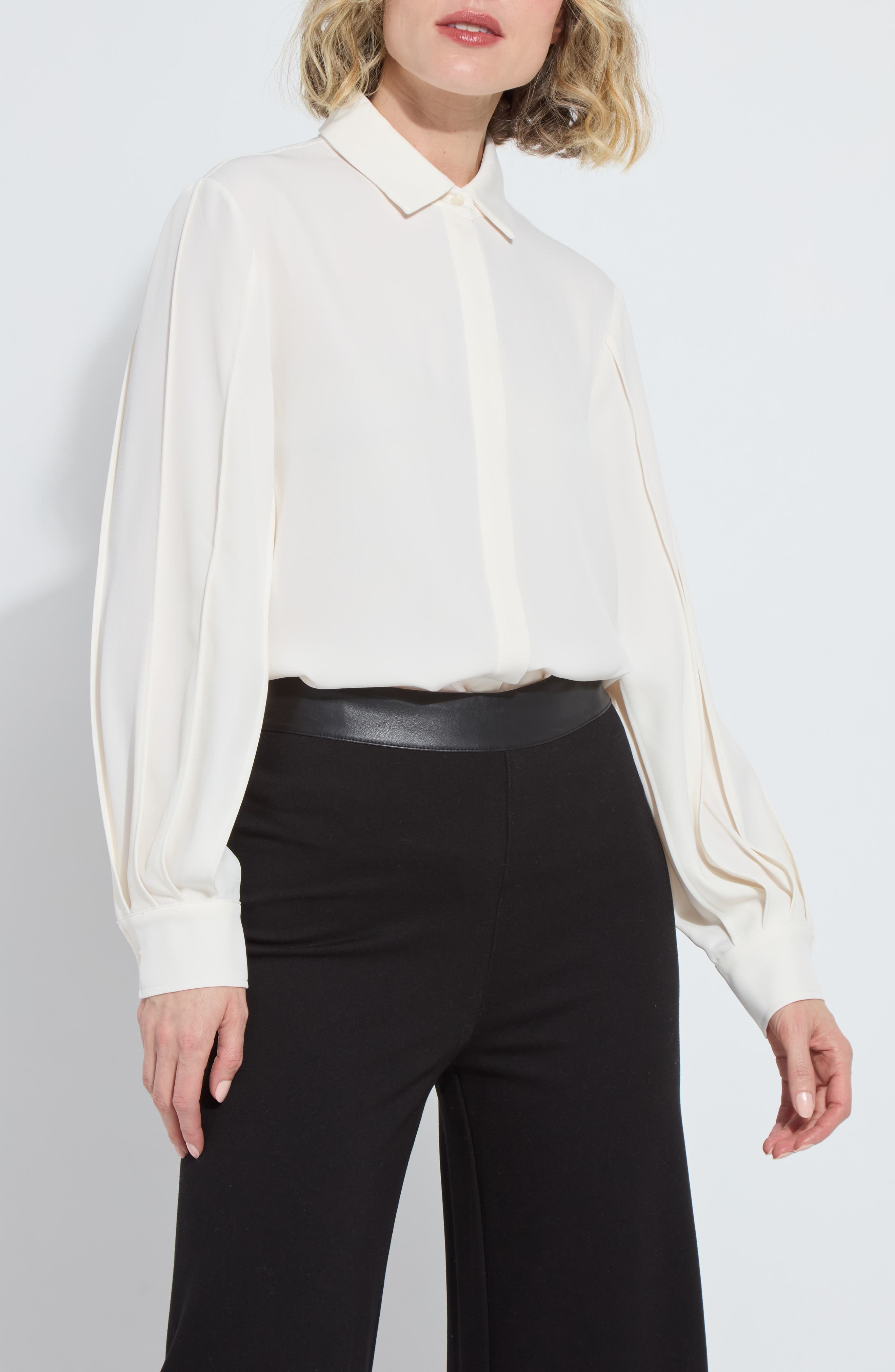 Ivette Pleated Balloon Sleeve Button-Up Shirt