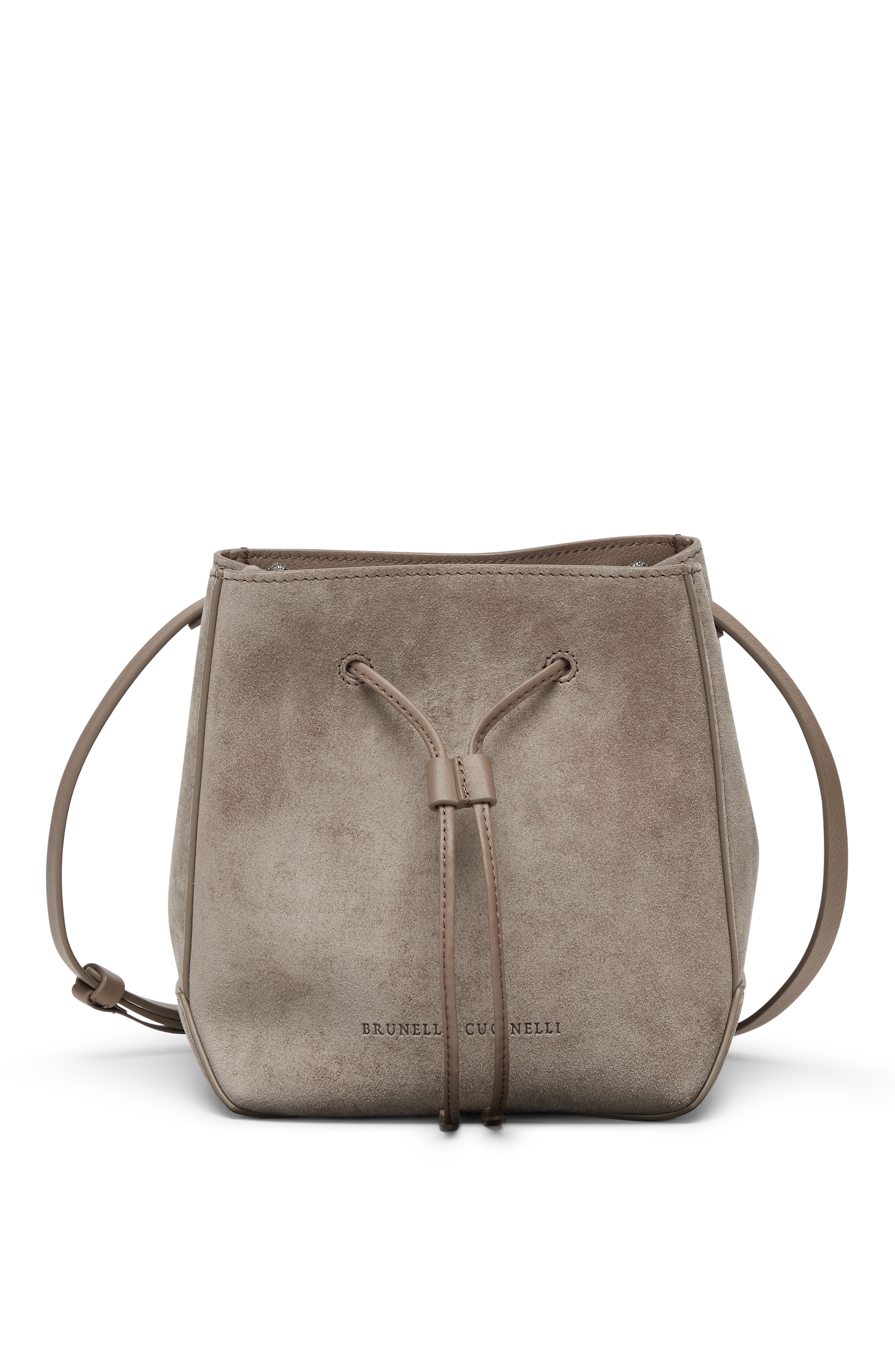 Brunello Cucinelli Suede bucket bag with monili, Main, color, 
