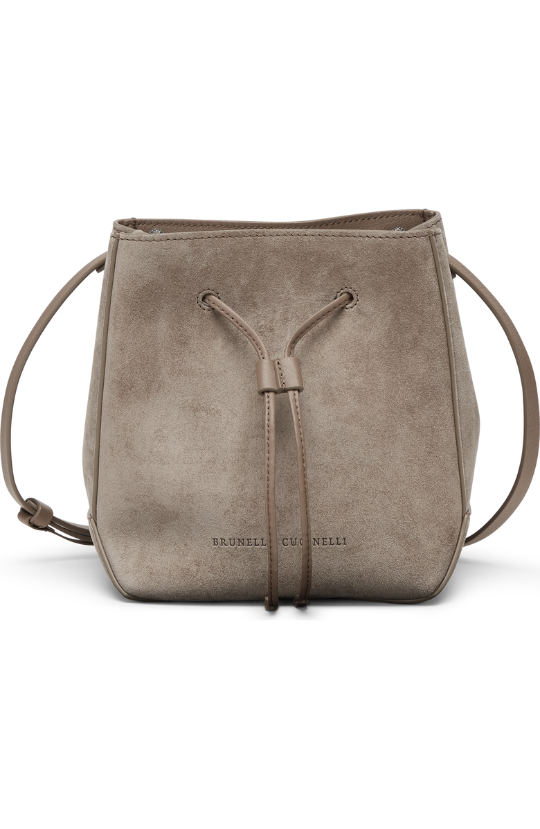 Brunello Cucinelli Suede bucket bag with monili, Main, color,
