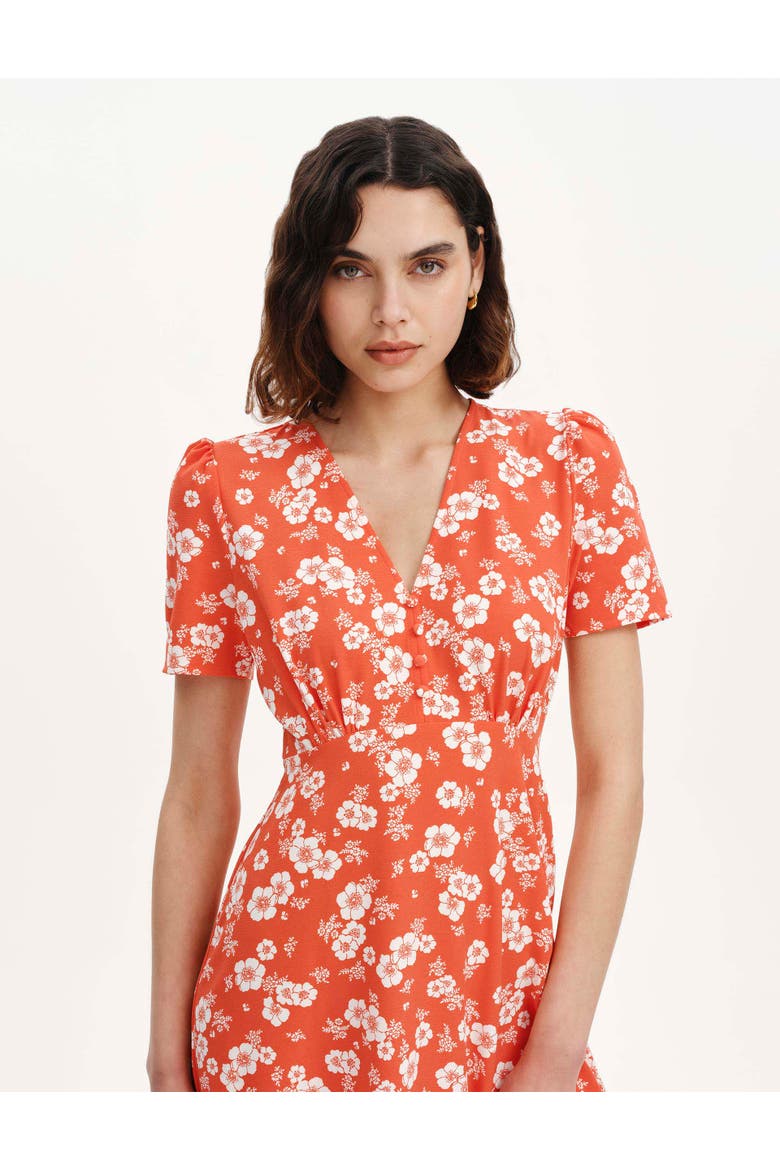 Nieve Petite Short Sleeve Midi Dress, Alternate, color, Red Floral