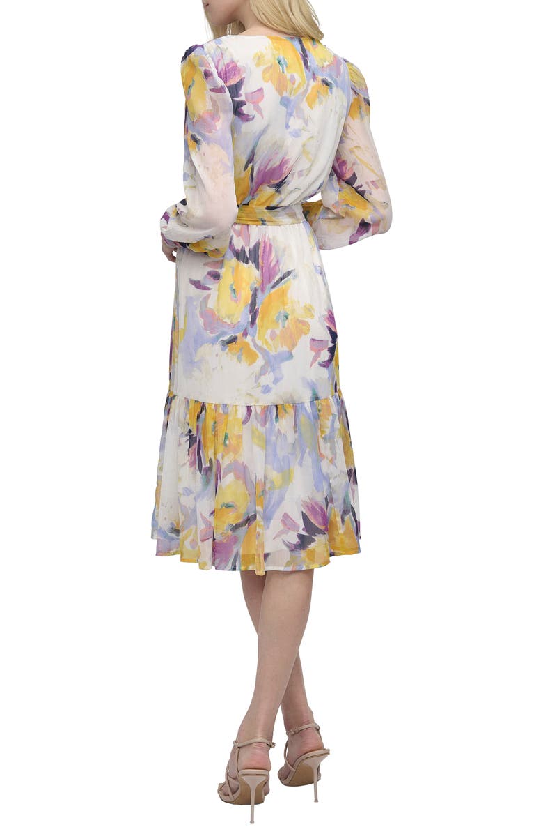 DKNY V-Neck Fit & Flare Dress, Alternate, color, Sunshine Multi