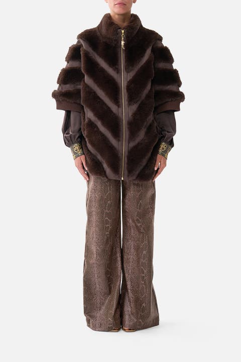 Faux Fur Stripe Slouch Jacket