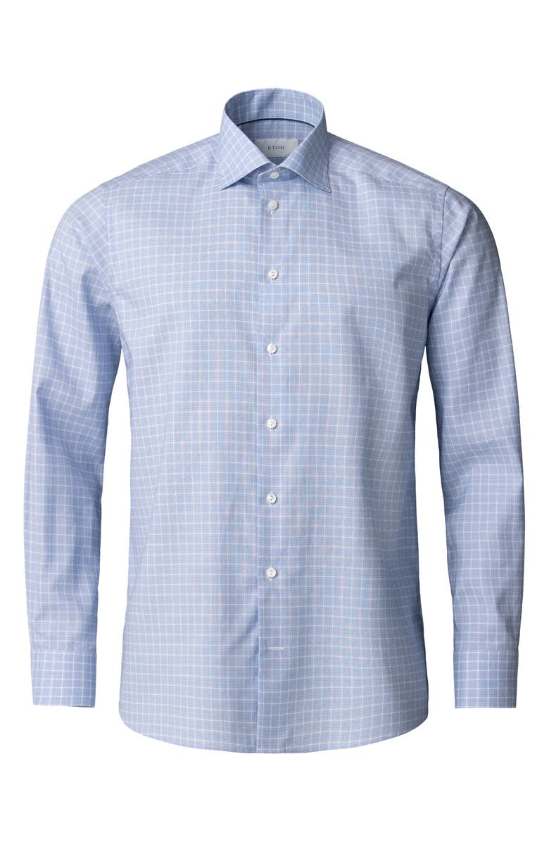 Eton Contemporary Fit Check Cotton Dress Shirt, Alternate, color, Blue