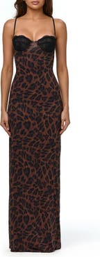 Naked Wardrobe Lace Trim Leopard Print Maxi Dress