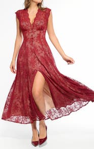 Popilush Shapewear Boho Floral Lace V Neck Resort Maxi Dress