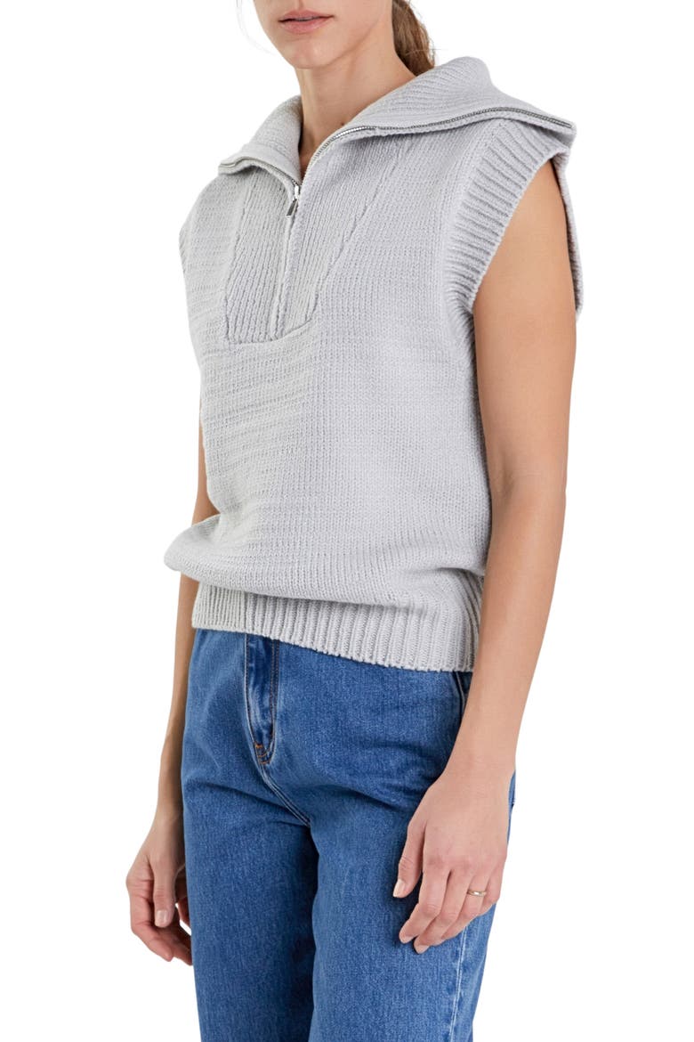 Zip Mock Neck Cap Sleeve Sweater, Alternate, color, GREY