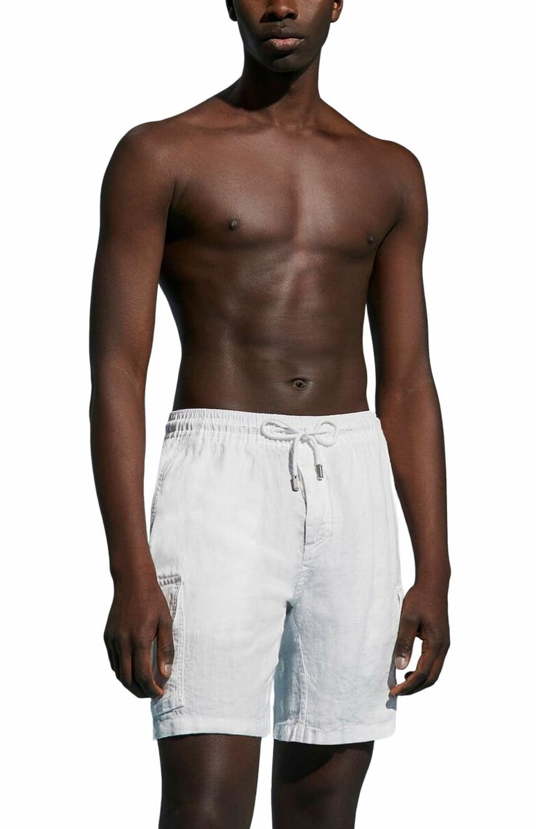 Vilebrequin Men's Linen Bermuda Cargo Pockets Shorts, Alternate, color, Blanc