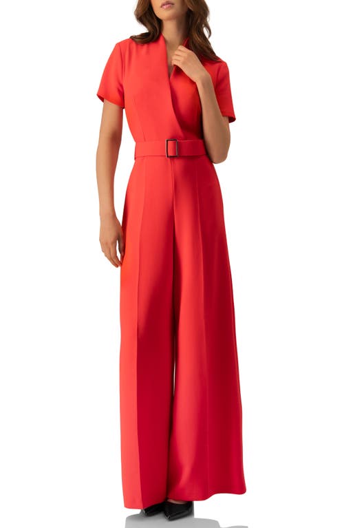 Ivonne Red Wide-leg Belted Jumpsuit