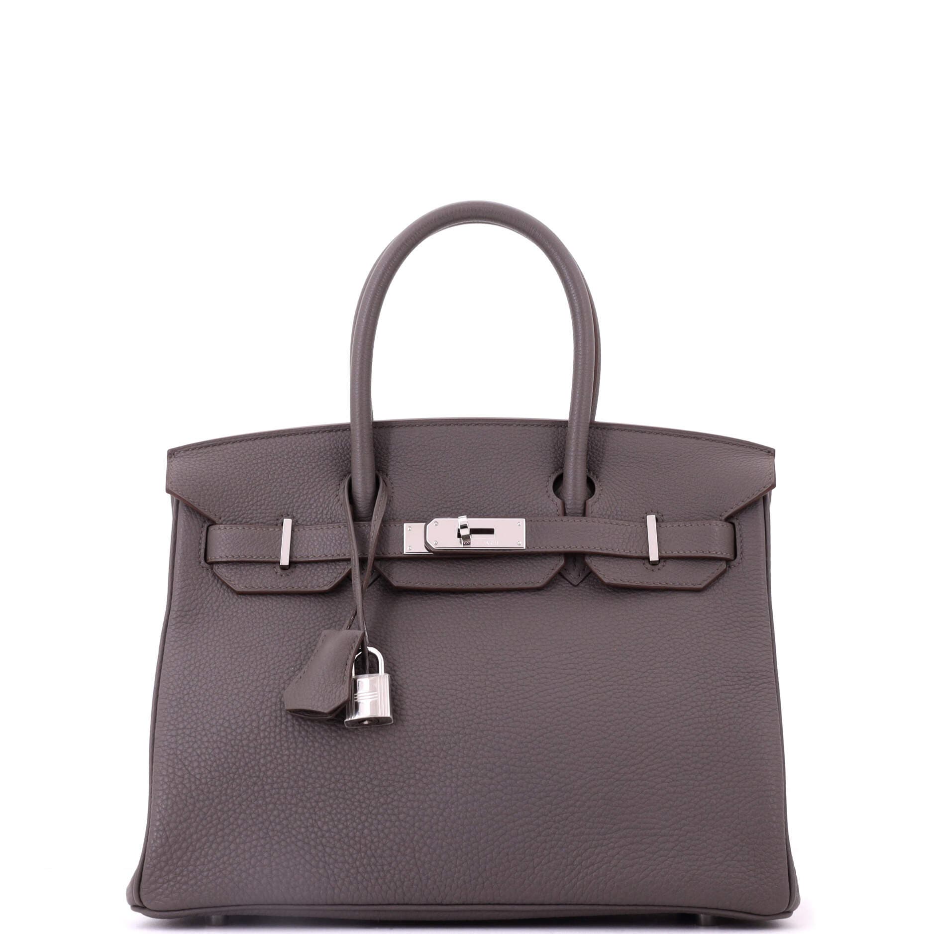 Pre-Owned Hermes Birkin Handbag Grey Togo with Palladium Hardware 30, Main, color, Etain