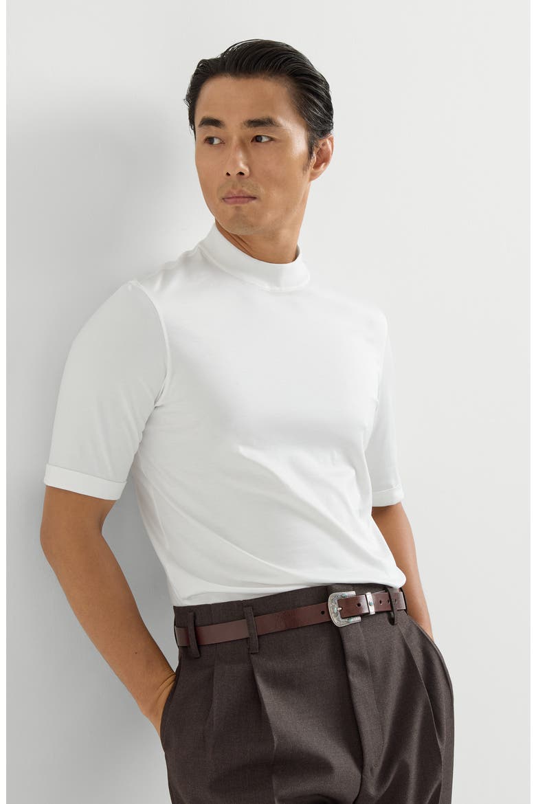 Cotton jersey mock neck T-shirt, Alternate, color, Off-White