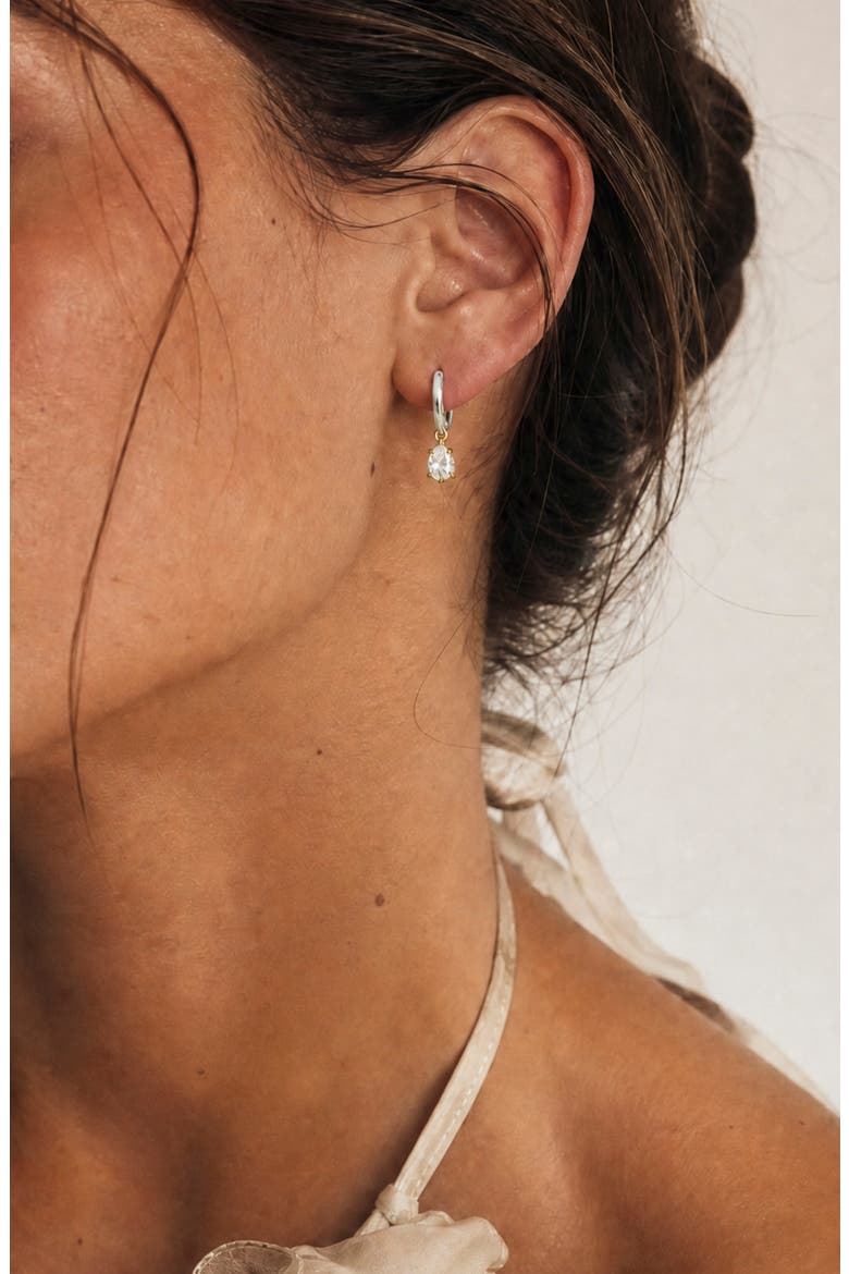 Cubic Zirconia Teardrop Huggie Hoop Earrings, Alternate, color, GOLD