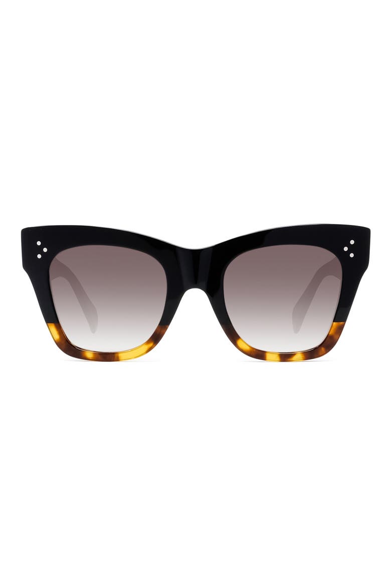 50mm Gradient Bold 3 Dot Cat Eye Sunglasses, Main, color, BLACK/ HAVANA