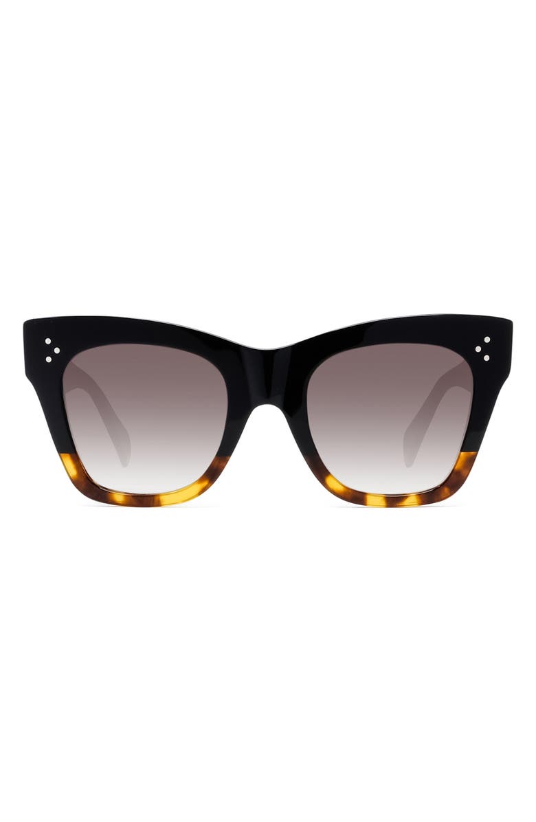 CELINE 50mm Gradient Bold 3 Dot Cat Eye Sunglasses, Main, color, Black/ Havana