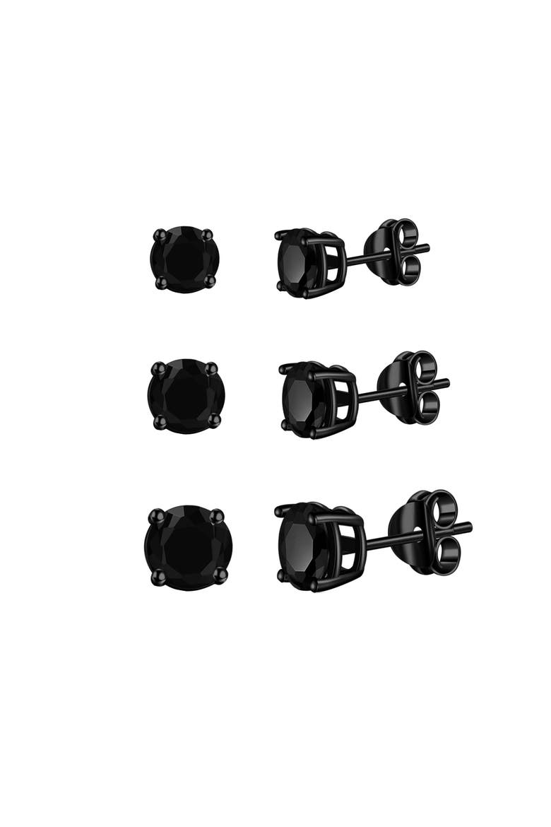 3 Pack Sterling Silver Black Rhodium Plated Studs, Main, color, Black
