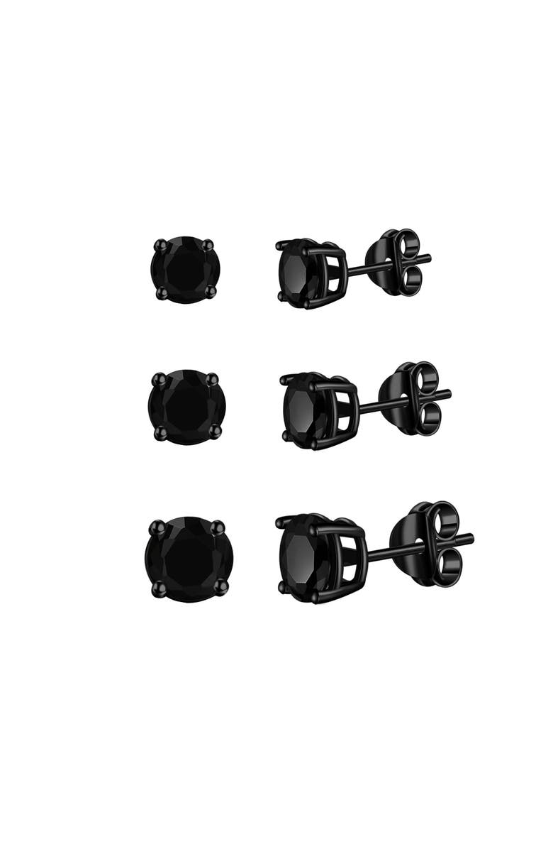 Donatello Gian 3 Pack Sterling Silver Black Rhodium Plated Studs, Main, color, Black