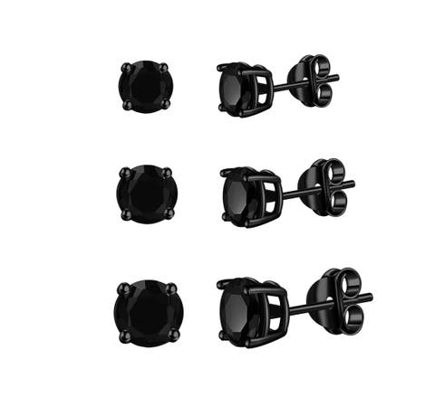 3 Pack Sterling Silver Black Rhodium Plated Studs