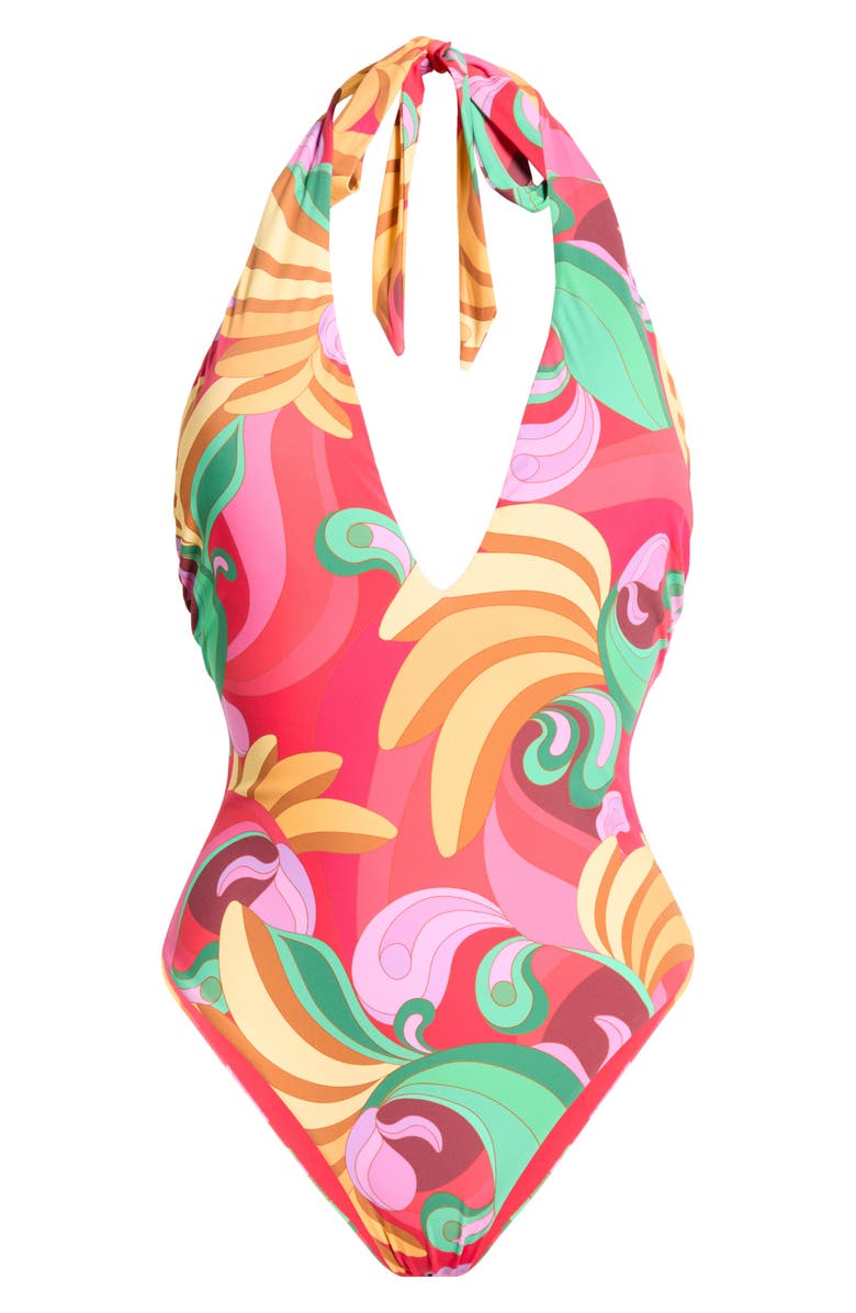 FARM Rio Halter Neck One-Piece Swimsuit, Alternate, color, Banana Queen