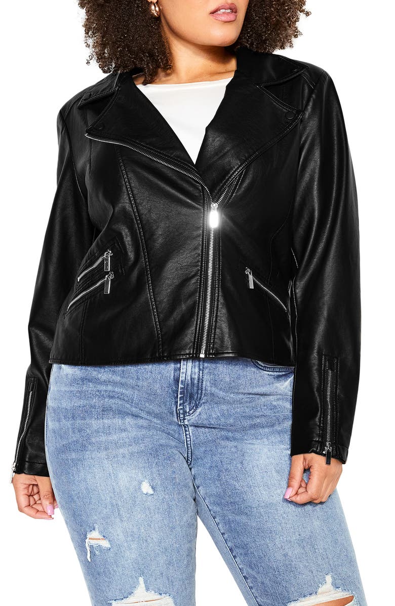 City Chic Aria Faux Leather Moto Jacket, Main, color, 