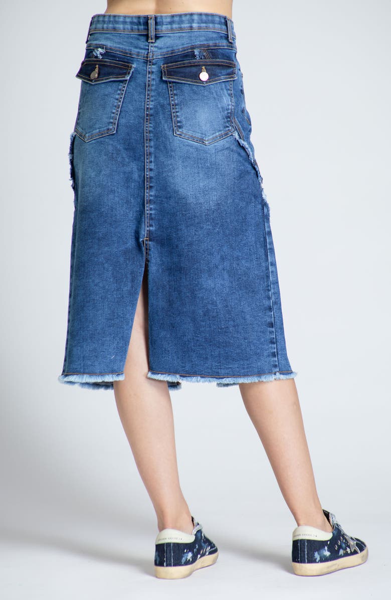 APNY Fray Hem A-Line Denim Skirt, Alternate, color, Medium Indigo