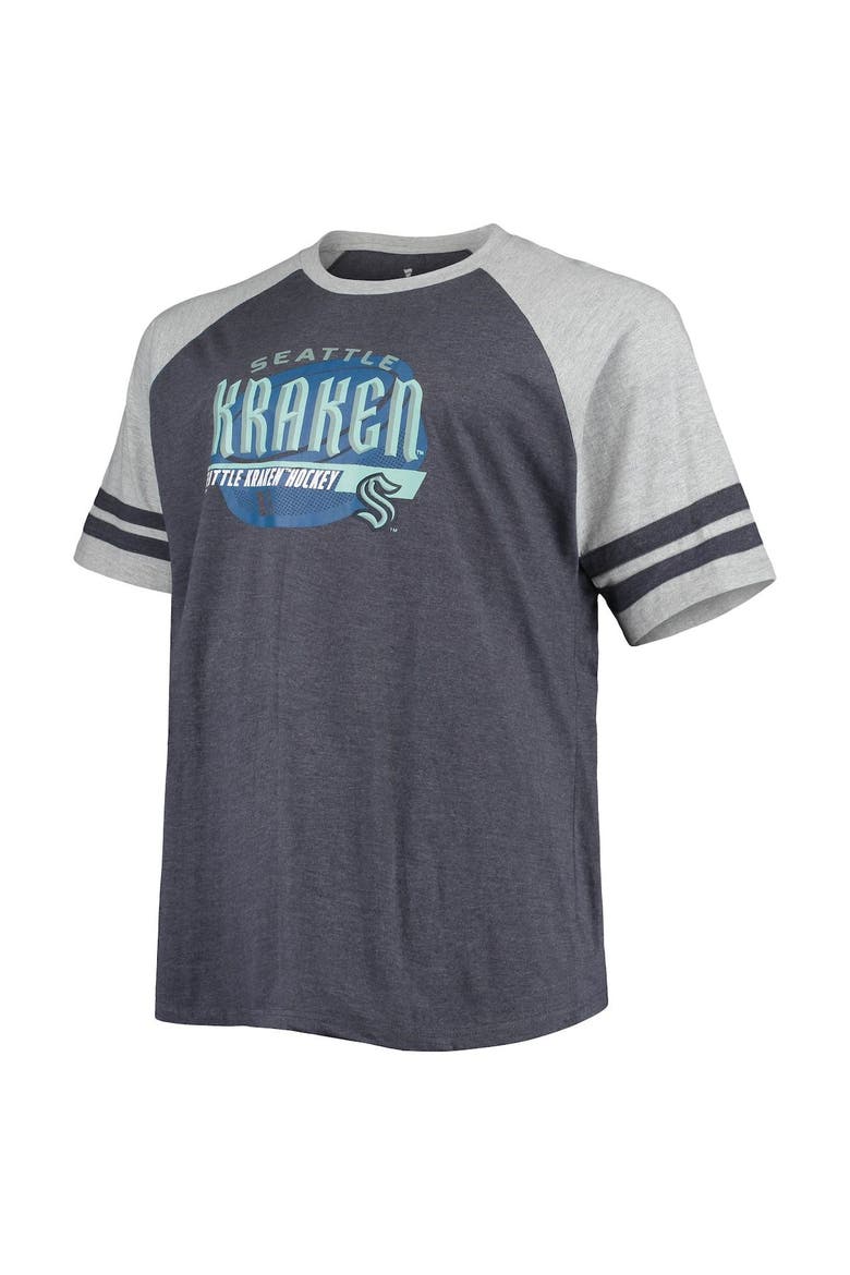 Men's Heathered Deep Sea Blue Seattle Kraken Big & Tall Raglan T-Shirt, Alternate, color, Heather Navy