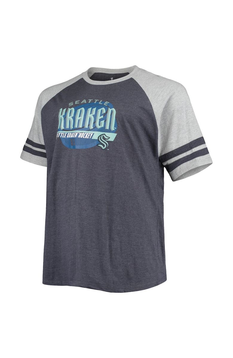 PROFILE Men's Heathered Deep Sea Blue Seattle Kraken Big & Tall Raglan T-Shirt, Alternate, color, Heather Navy