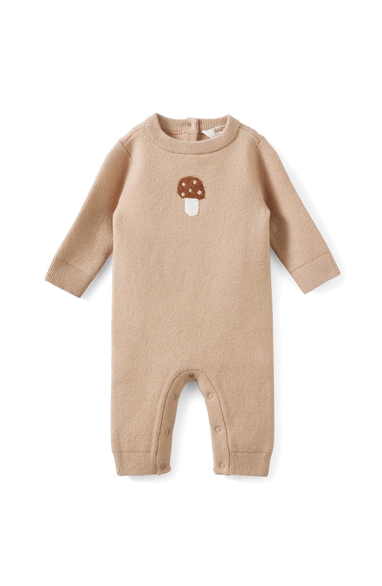 Cotton On Kids Organic Knit Long Sleeve All In One, Main, color, Latte Cream Mushroom