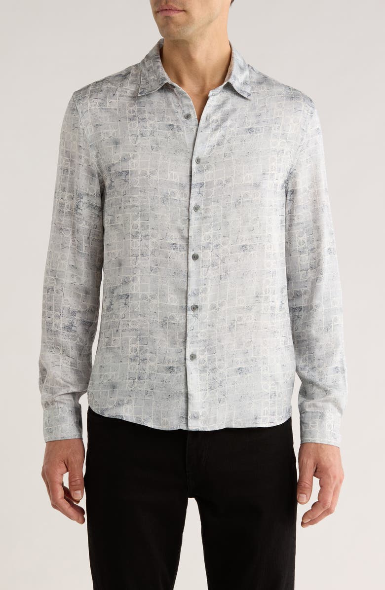 John Varvatos Luca Digital Print Button-Up Shirt, Main, color, Smoked Pearl Grey