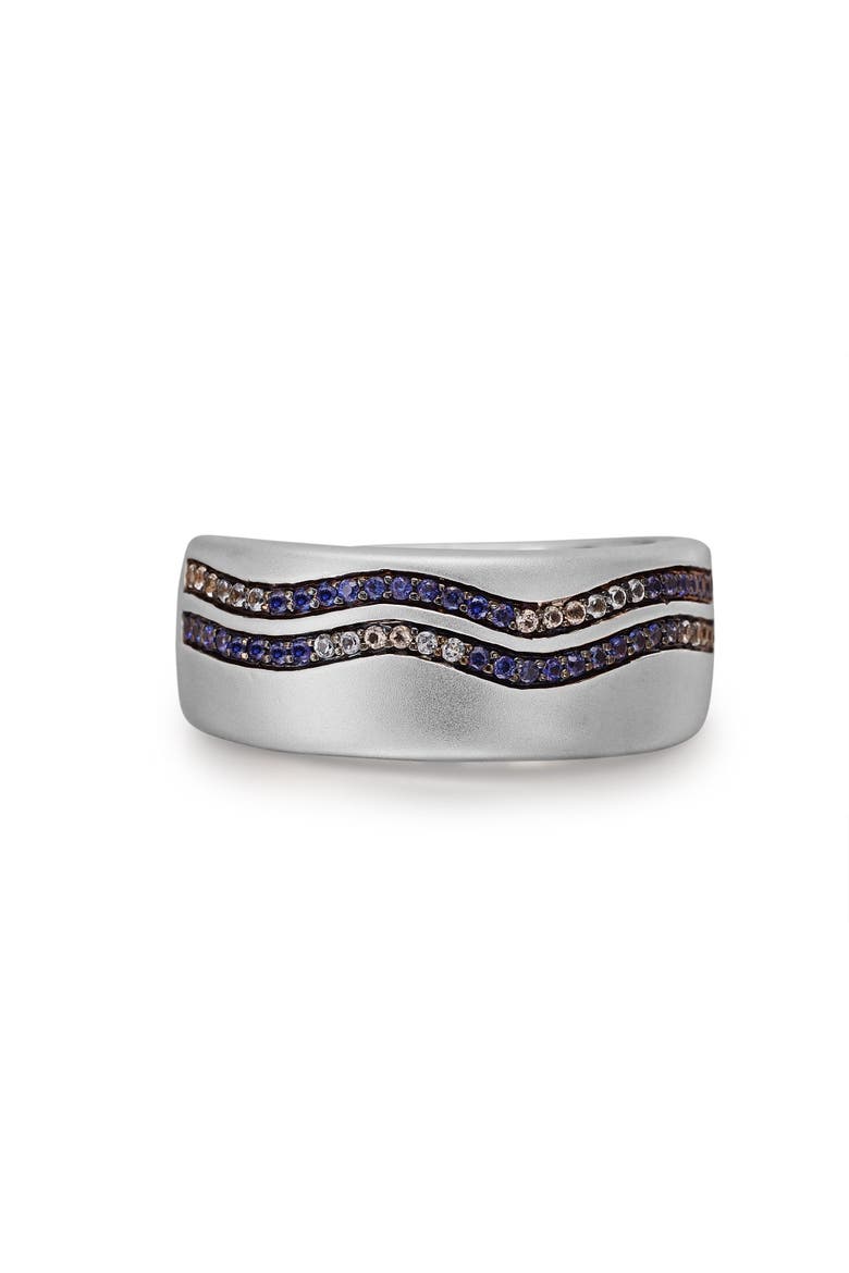 Lifes A Beach Blue Sapphire & Topaz Silver Band Men Ring, Main, color, Silver