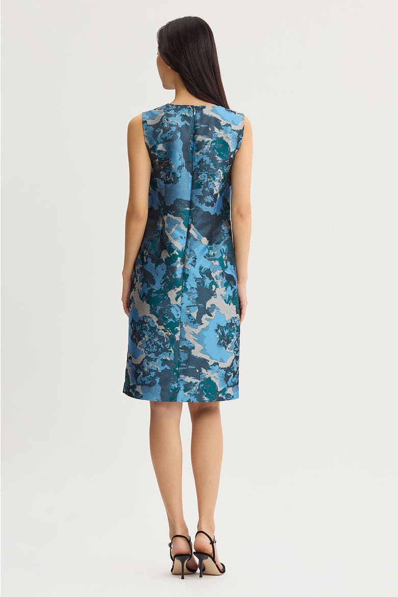 Abstract Jacquard Woven Sheath Knee Length Dress, Alternate, color, Deep Teal