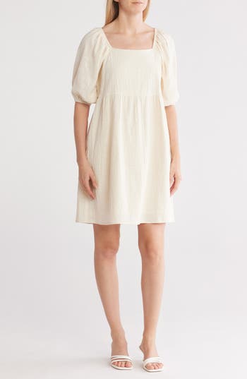 Shop Melrose And Market Puff Sleeve Textured Dress In Ivory Dove